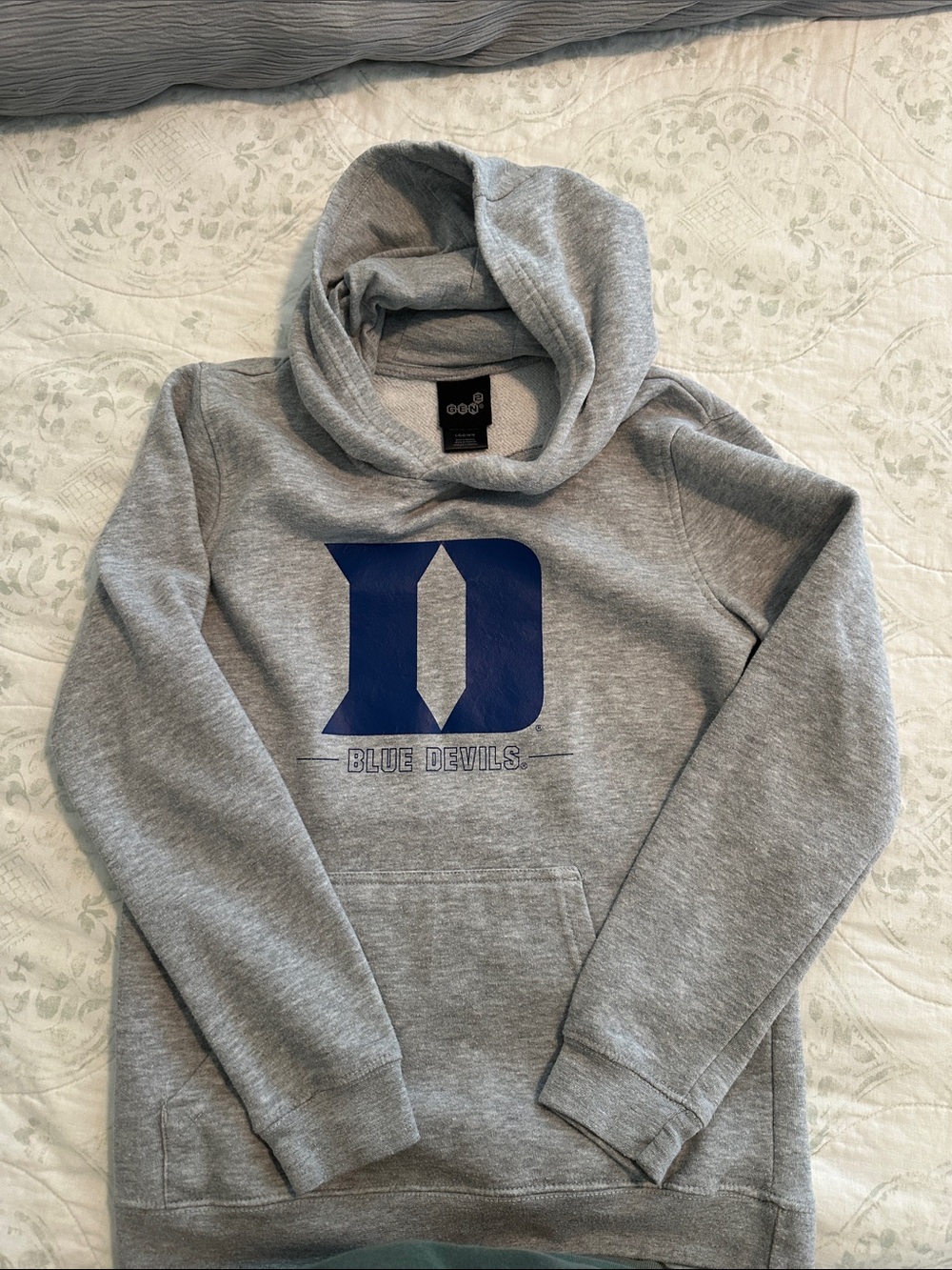 Gray Hooded Sweatshirt with Blue 'D' Logo - Kids